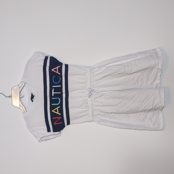 Nautica Girls Rainbow Short Sleeve Jersey Tee Dress with Elastic Cinched Waist - Picture 1 of 5